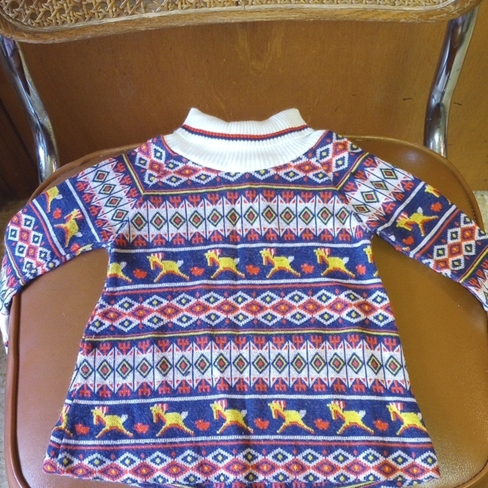 Vintage Bullfrog Knits Size 2T Colorful Dress. Red Blue Yellow White